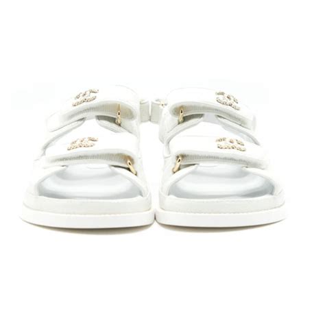 chanel sandalet beyaz|authentic Chanel sandals.